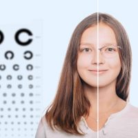 Girl with and without glasses